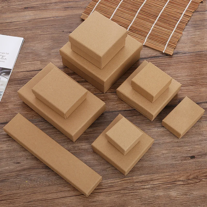 12pcs Cardboard Jewelry Set Box for Ring Necklace Rectangle Tan Black 5X5X3cm 7x9x3cm 9x9x3cm Travel Jewelry Organizer Case