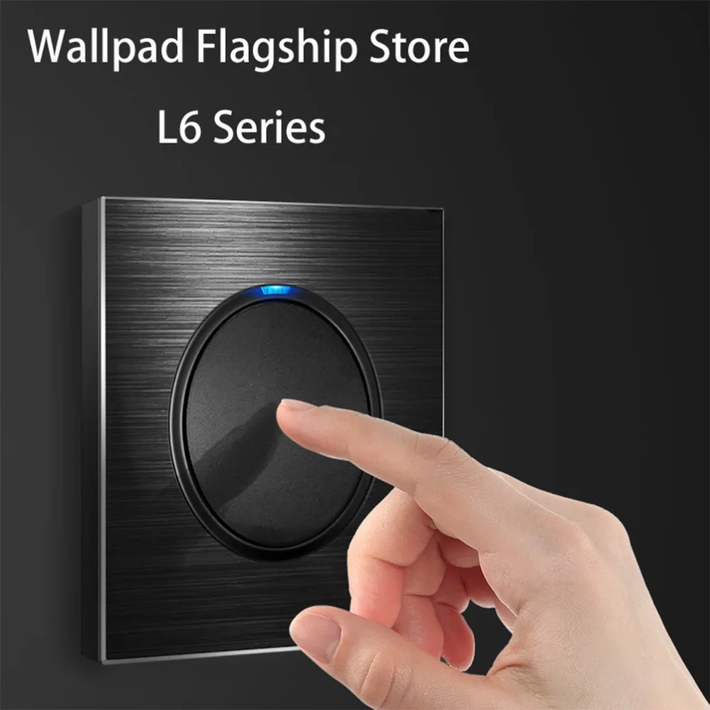 Wall Switch 1 2 3 4 Gang Black Aluminum Plate Blue Round LED Button Motion Sensor Light Switch 1-5 Post Frame Free Combination