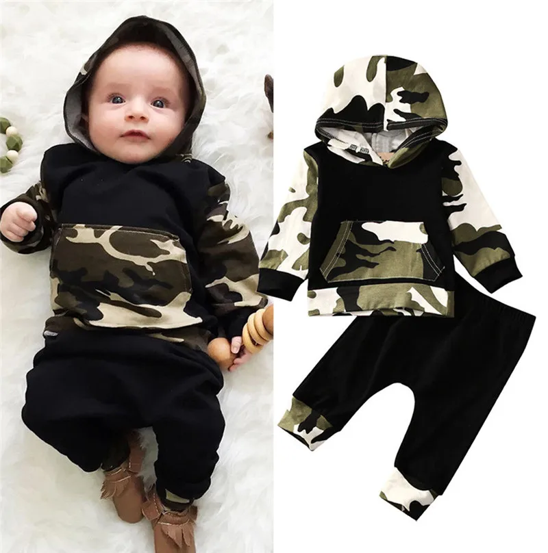 Conjunto de ropa de camuflaje para bebés de 0 a 36 meses, Sudadera con capucha de camuflaje de manga larga, Tops informales, atuendo con capucha para bebés, primavera y otoño