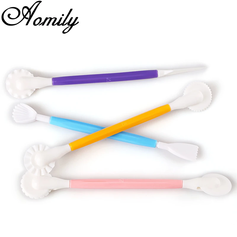 Amoliy 4pcs/Set Fondant Cake Decorating Modelling Tools 8 Patterns Flower Decoration Pen Chocolate Pastry Carving Cutter Baking