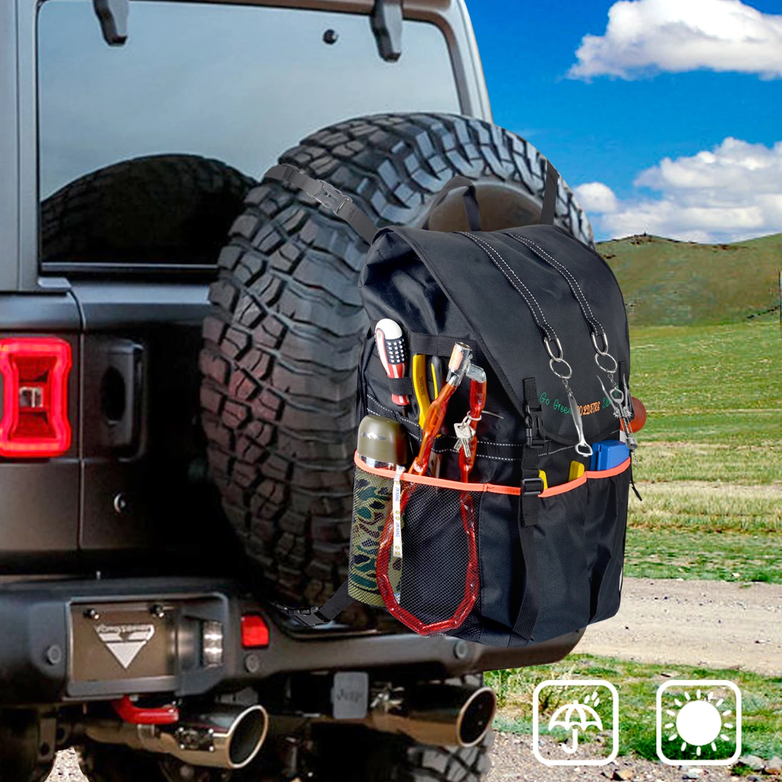 Universal Outdoors Large Capacity Tire Trash Bag Vehicle Spare Tire Tool SUV Trunk Organizer For Truck Wrangle JK JL Off-Road