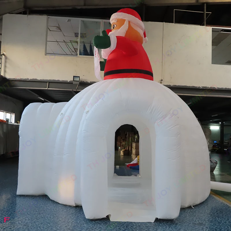 Weißes aufblasbares Iglu-Kuppel zelt für Werbung für Eiszapfen-Hauszelt im Freien mit Weihnachts mann oben