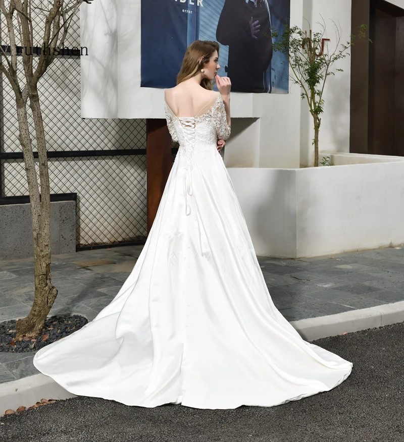 Bridal Dresses 2023 Robe Sirene Mariage Lace Satin Elegant White Ivory Fall Winter A Line Wedding Gowns