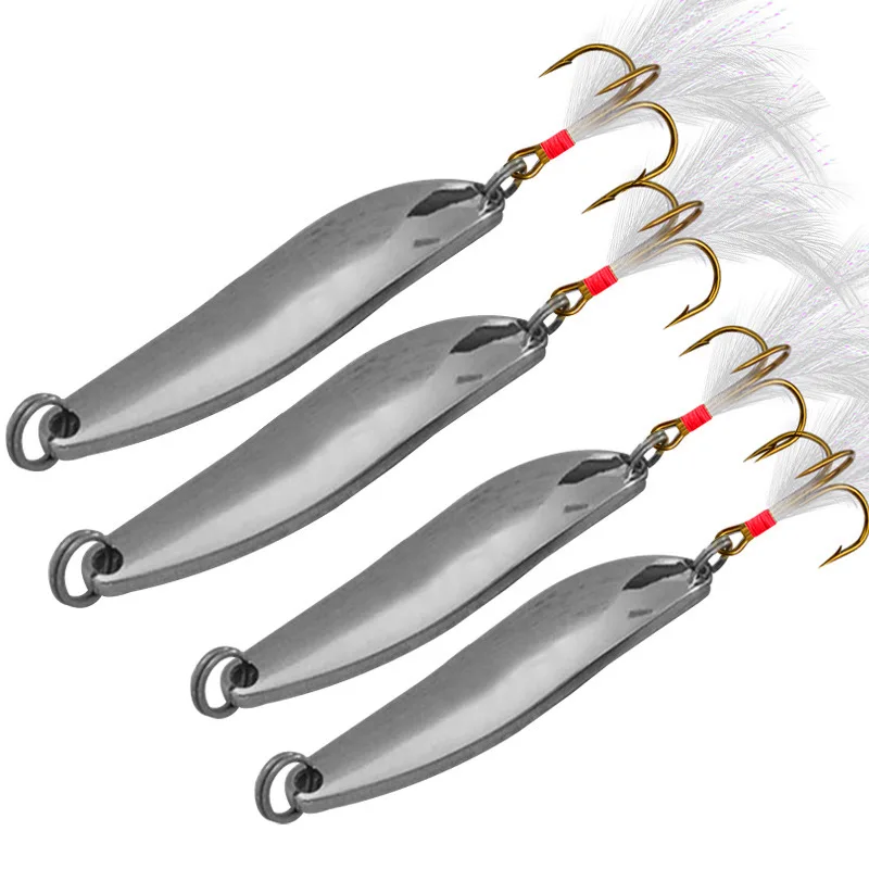 10 Stück Metall-Angelköder Löffelköder mit Feder-Dreifachhaken Harter Köder für Meer und See Wobbler 7g/10g/13g/18g/21g – Detail 1