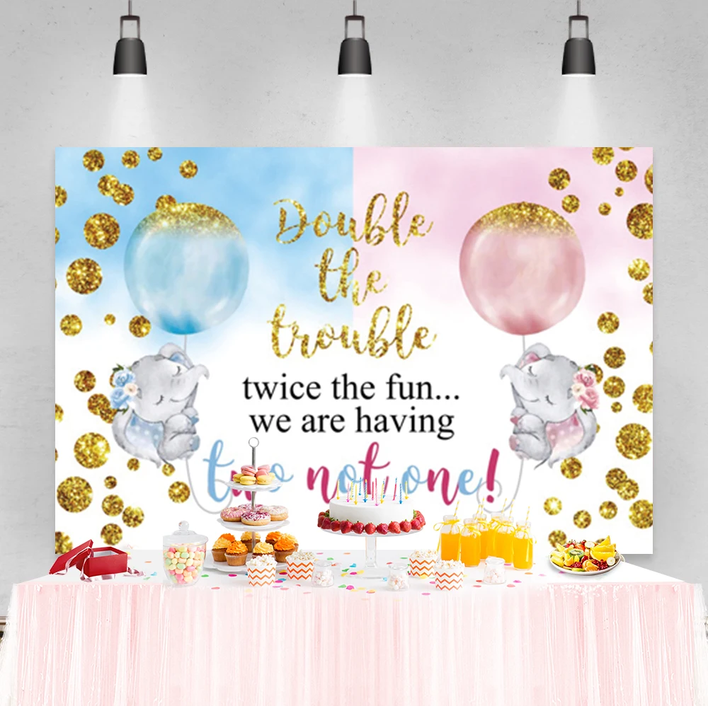 Laeacco Elephant Baby Shower Birthday Party Balloons Gold Dots Twins Customied Poster Photozone Photo Background Photo Backdrop