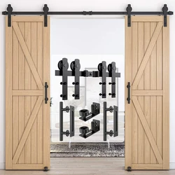 Heavy Duty Sturdy Sliding Barn Door Hardware Kit Door Slides for Single Door Include 1 Door Handle and Floor Guide Set