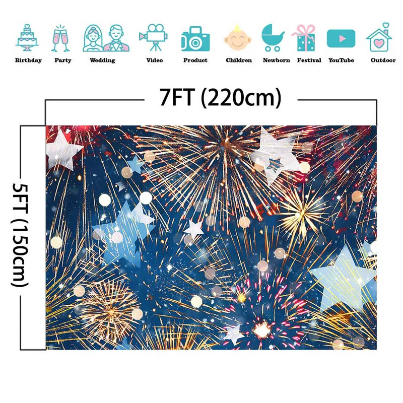 MOCSICKA Night Fireworks Photography Backdrop Birthday Party Decoration Photo Background Banner
