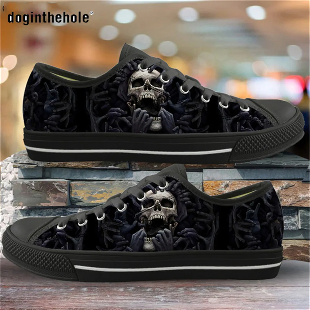 

Doginthehole Sugar Skull Queen Patterns Women's Shoes Low Top Canvas Shoes Female Lace up Footwear Ladies Comfortable Sneaker