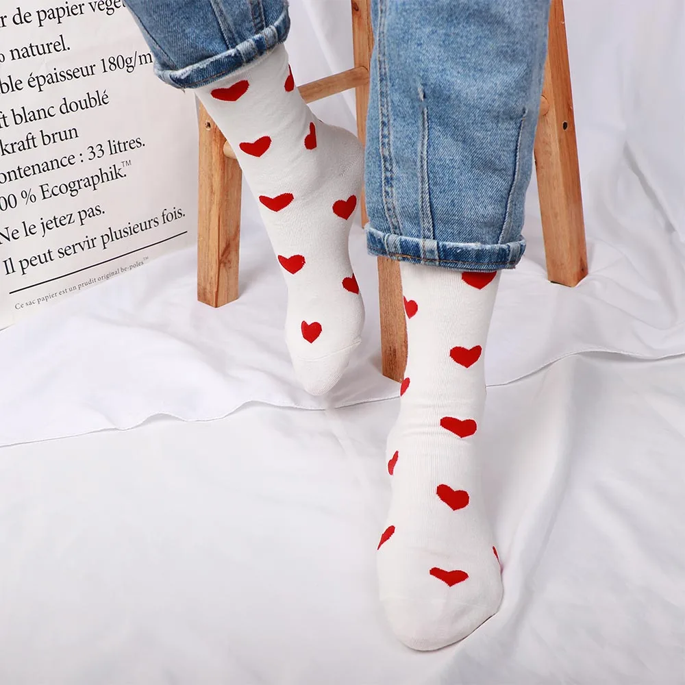 1 Pair Autumn and Winter Long Tube College Wind Female Socks Women Sweet Heart Socks Women Long Tube Cotton Socks