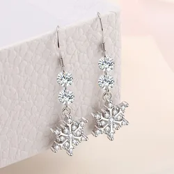 Simple Female Crystal Earring 925 Sterling Silver Snowflake Zircon Long Tassel Earrings For Women Girl Fashion Statement Jewelry