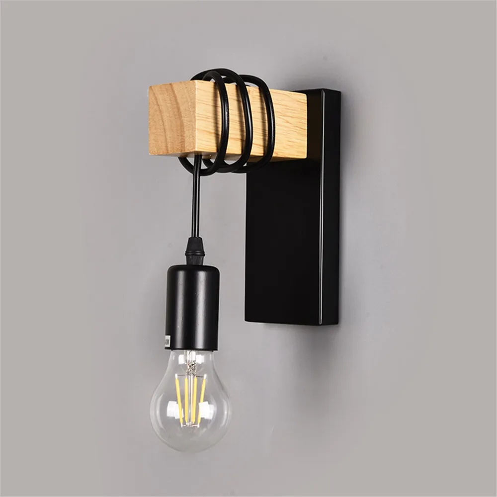 E26/E27 Wood Black Wall Lights Fixture Lampara Pared Stairs Led Light Lamps for Home Lampara De Pared