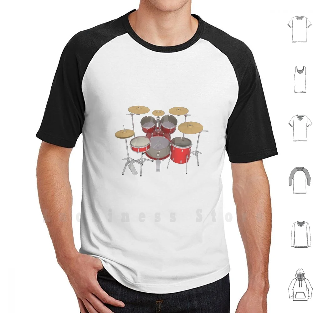 Red Drum Kit T Shirt Big Size 100% Cotton Drums Drum Kit Set Percussion Music Instrument Tama Ludwig Pearl 3d Model Remo