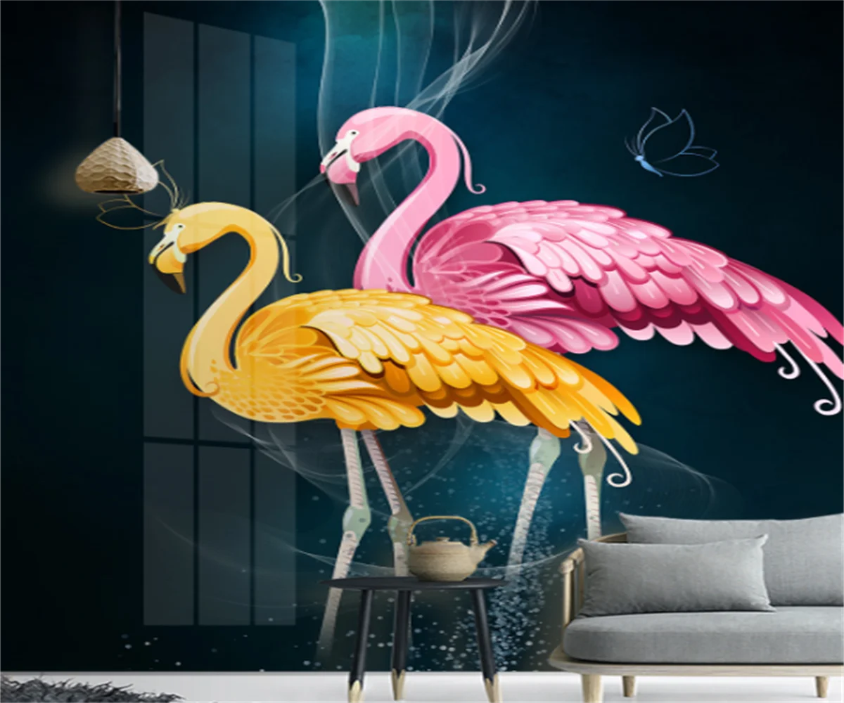 

Customize any size 3d wallpaper mural European and American flamingo living room bedroom wall stickers porch stickers papier