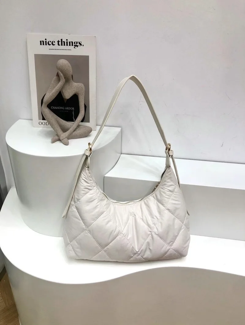 Bolso Hobos de estilo Vintage para mujer, bolsa de hombro de algodón abombado de nailon, pequeño, informal, de diseñador