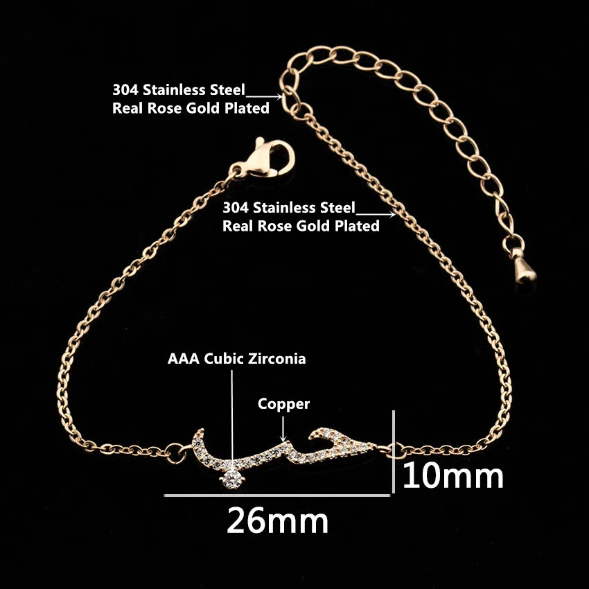 Gold Color I love you Arabic Bracelet For Women Islam Stainless Steel Bracelets Romantic Charm Jewelry Valentines Day Gift