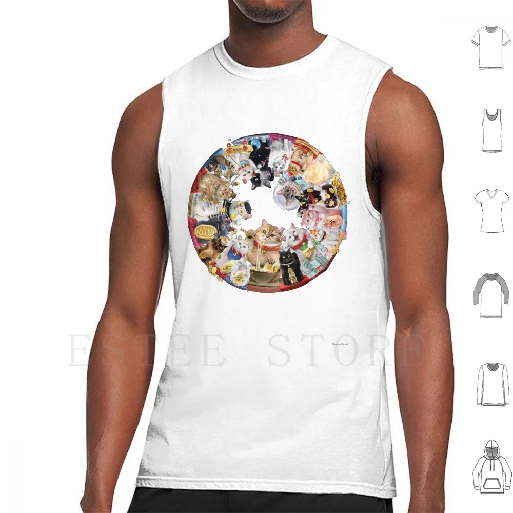 Fortune Cats Wheel ( Wave 1-2 ) Tank Tops Vest Sleeveless Fortune Cat Maneki Neko Girls Coffee Instagram Internet Ramen