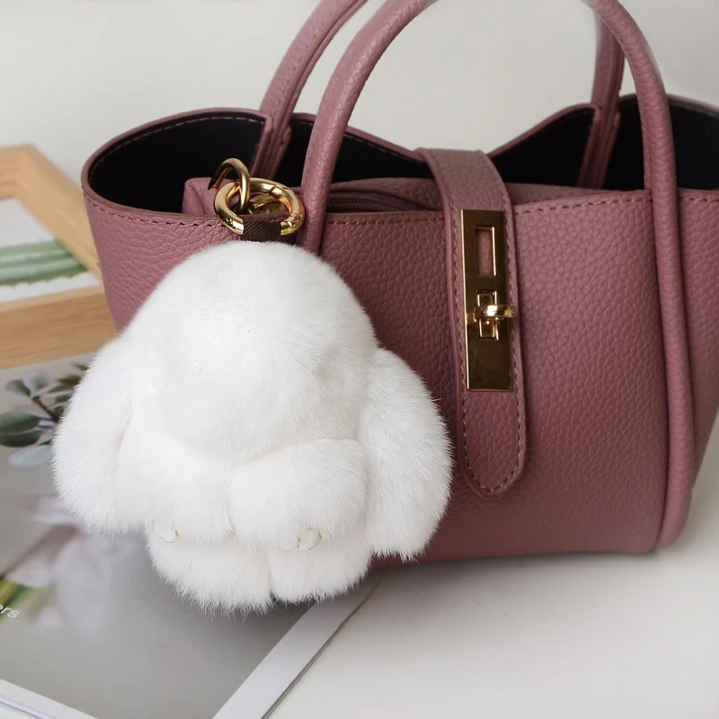 Mini 10CM Fluffy Real Fur Pompon Rabbit Keychain Trinket Women Pompom Bunny Key Ring On Bag Car Jewelry Wedding Party Toys Gift