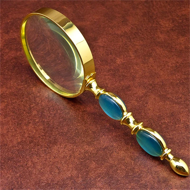 52mm Handheld Magnifier 8X Metal Double Jade Handle Newspaper Reading Jewelry Appraisal Gift Magnifying Glass for The Elderly