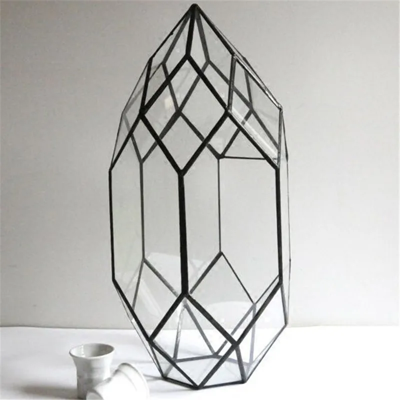 Handmade Glass Terrarium / Modern Planter for Indoor Gardening / Geometric Crystal Shape Orchid Planter Table Greenhouse