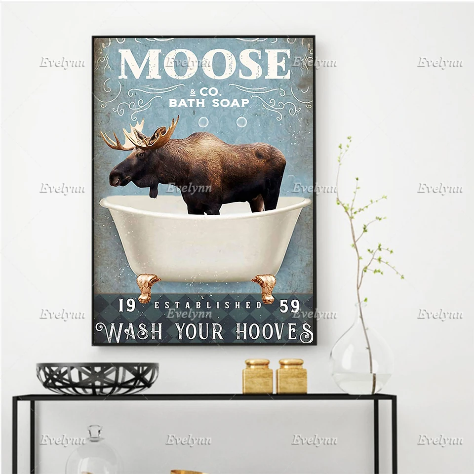 Moose And Co Bath Soap Wash Your Hooves  Poster Toilet Decorate Wall Art Prints Home Decor Canvas Unique Gift Floating Frame