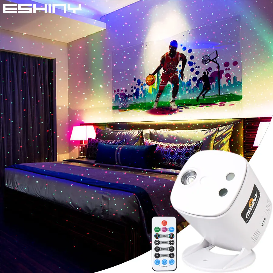 

ESHINY RG/RGB Laser Full Stars Starry Projector Light Party DJ Disco RGB LED Bar Dance KTV Room Stage Effect Lamp USB B217N6
