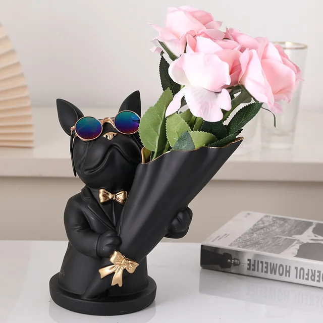 

Modern Resin Bouquets Dog Vase Flower Arrangement Home Livingroom Desktop Sculpture Crafts Store Club Cafe Figurines Decoration