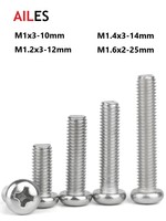 M1 M1.2 M1.4 M1.6 Cross Recessed Pan Round Head Screws 304 Stainless Steel Phillips Machine Bolts 3 4 5 6 8 10 18 20 22 25mm