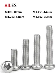 M1 M1.2 M1.4 M1.6 Cross Recessed Pan Round Head Screws 304 Stainless Steel Phillips Machine Bolts 3 4 5 6 8 10 18 20 22 25mm