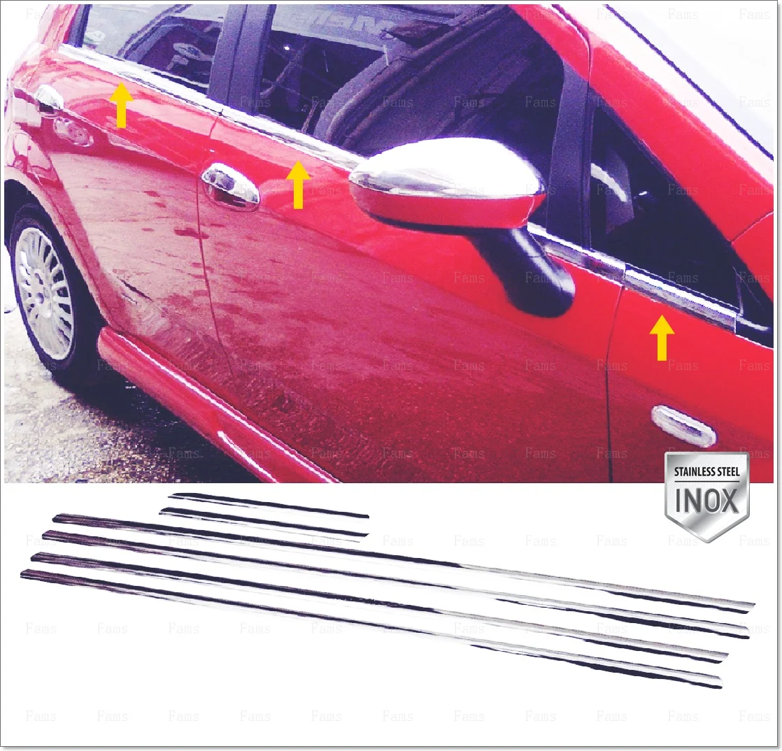 For Fiat Grande Punto Chrome Window Frame Trim 6 prç. 2006 above P. Steel