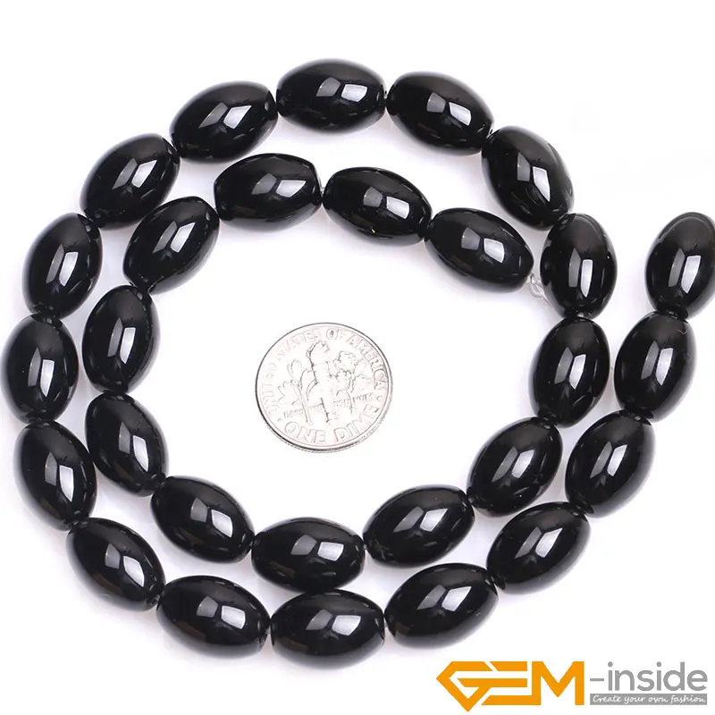 Natural Stone Black Agates Olivary Rice Bead For Jewelry Making Strand 15 inch DIY Jewelry Bracelet Beads 6mm 8mm 10mm 12mm