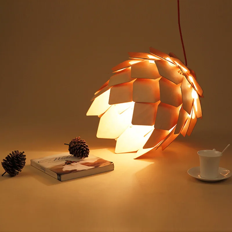 Retro Nordic Pinecone Led Pendant Lamps Modern Wooden modern DIY IQ Elements Puzzle Bedroom Art Wood Lamparas Light Fixtures