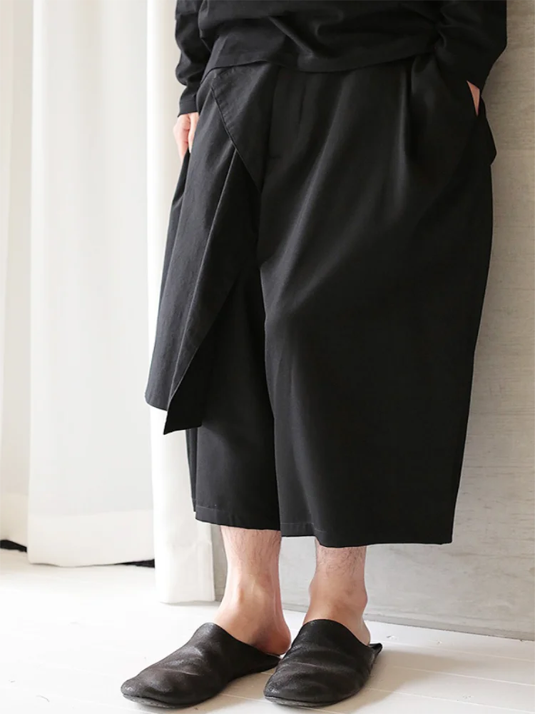 Men's Culottes Casual Pants Wide Leg Pants Spring/Summer New Black Irregular Asymmetrical Retro Double Design Cropped Culottes