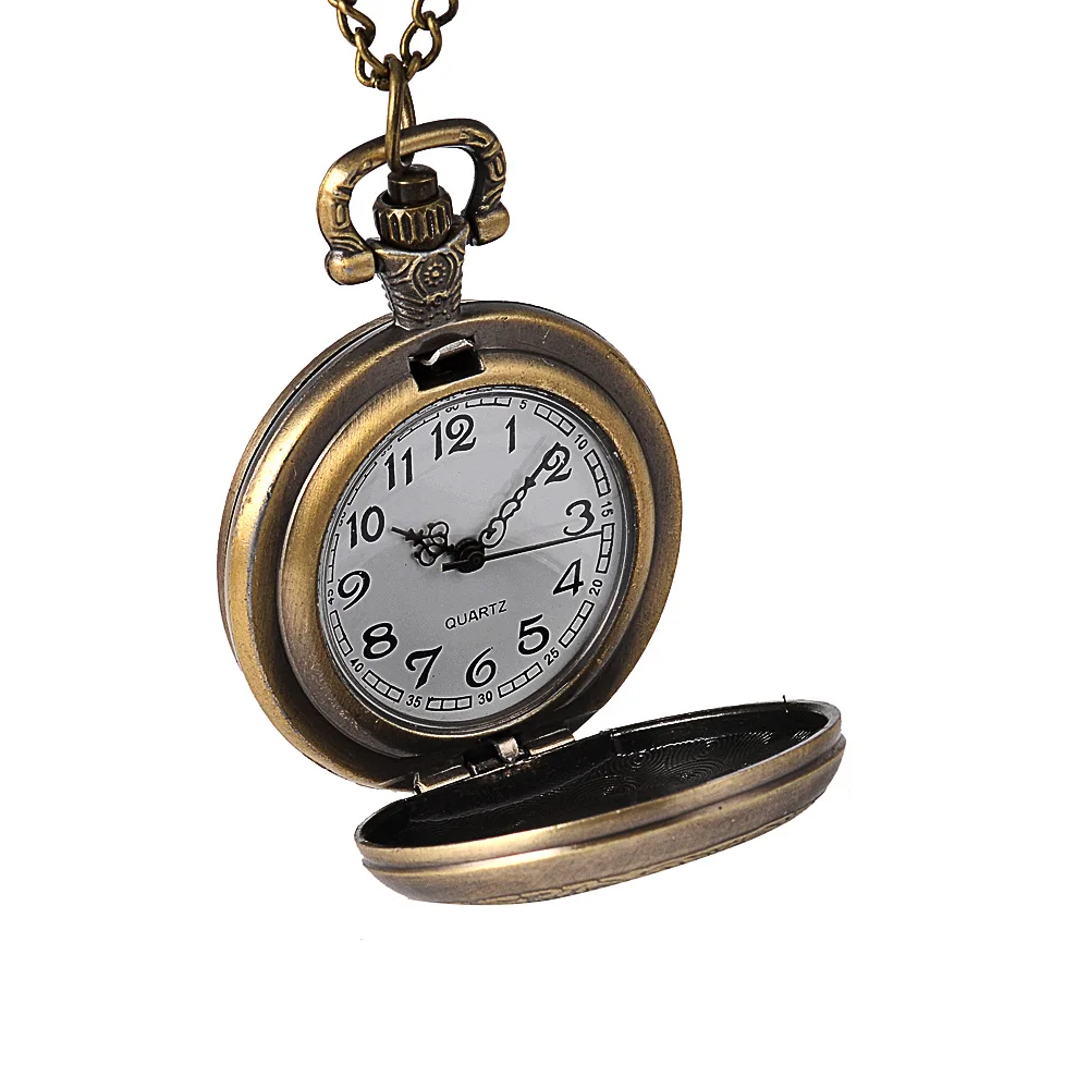 Retro Pocket Watch com colar, Flip Back Surface Pattern, clássico e simples, tamanho médio