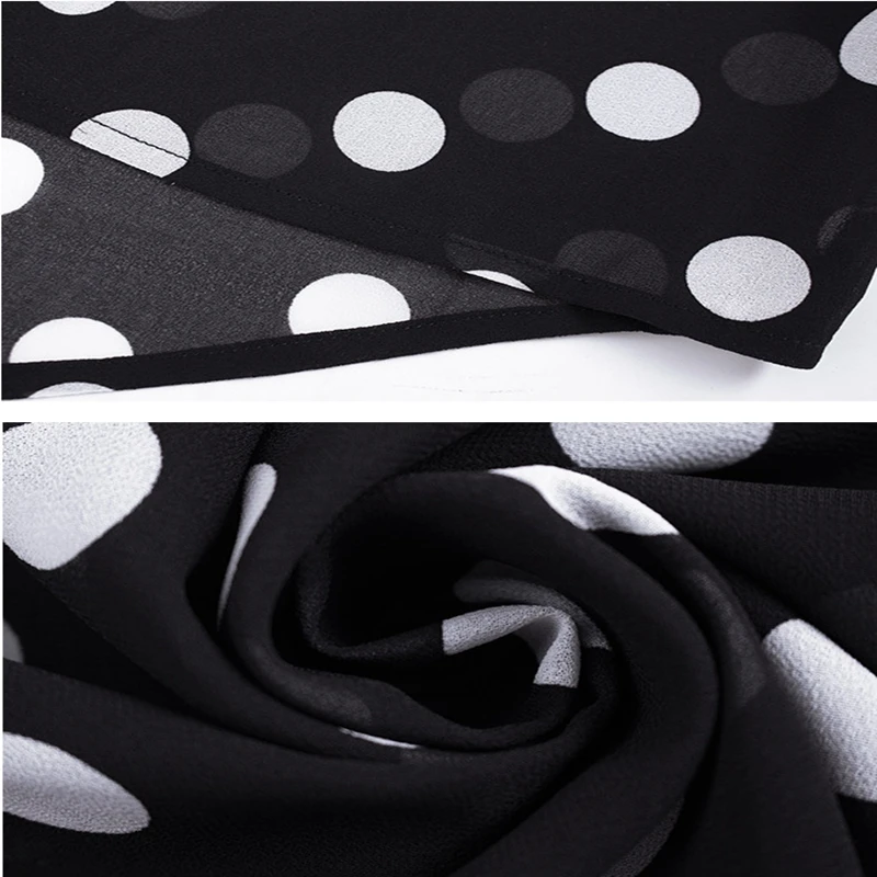 Chiffon shirt with polka dots, long sleeves, casual and fashionable lapel buttons, 6XL, 7XL, 8XL, 9XL, bust 146cm, autumn.