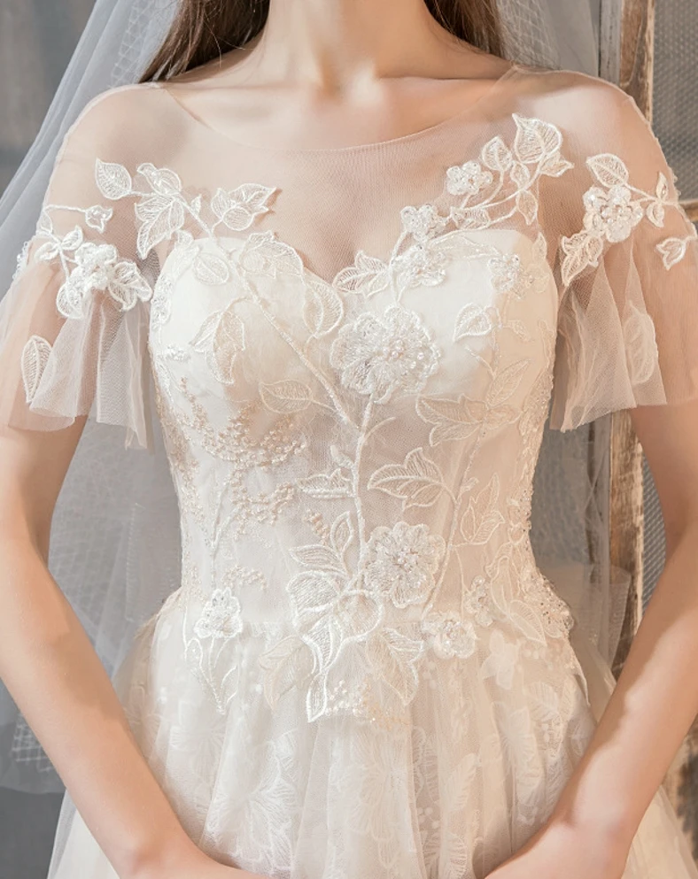 Vestido De novia elegante con cuello De ilusión, traje De boda con apliques De encaje, novedad, 2019