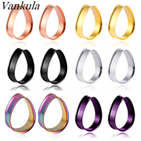 Vankula 2PCS 316L Stainless Steel Ear Plug Tunnels Gold Black Steel Color Ear Expander Plug Tunnel Body Jewelry Ear Gauges