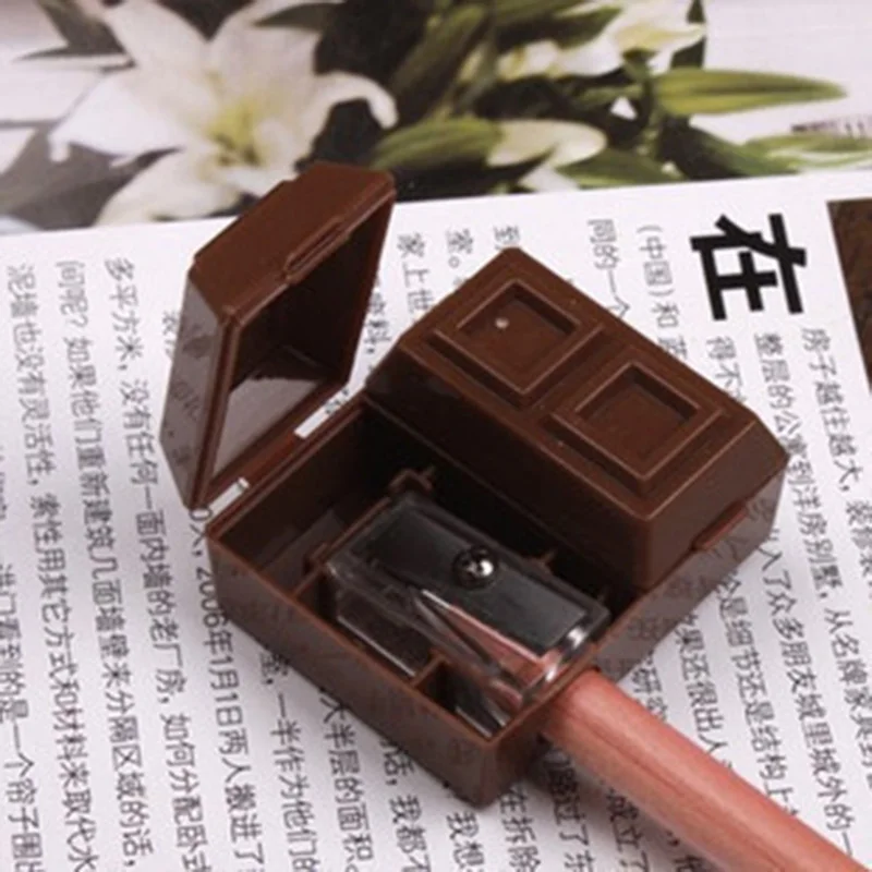 5pcs / lot Creative Chocolate Shape Pencil Sharpener with Eraser as School Stationary