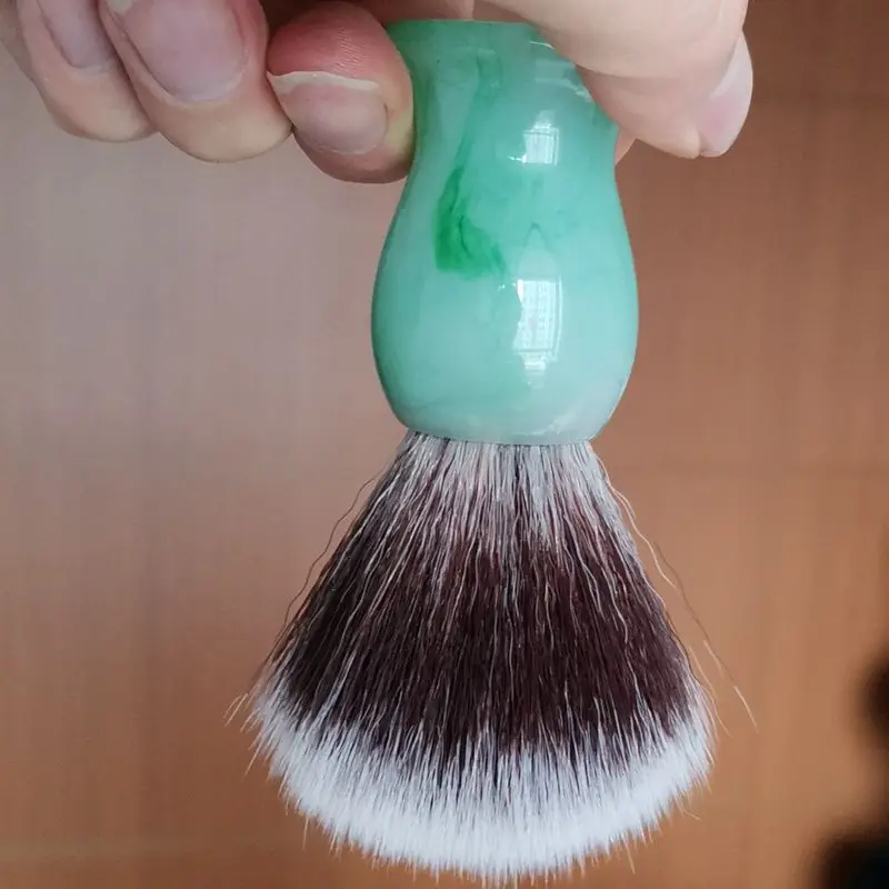 TEYO Synthetic Shaving Brush of Emerald Green Pattern Resin Handle Perfect for Man Wet Shave Beard Brush