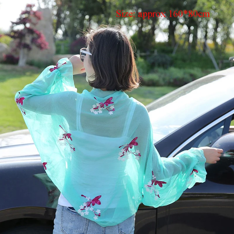 Summer Chiffon Scarf For Women Ruffles Long Sleeve Poncho Stole women Shawls driving Sunscreen Print Floral Lace Perspective New