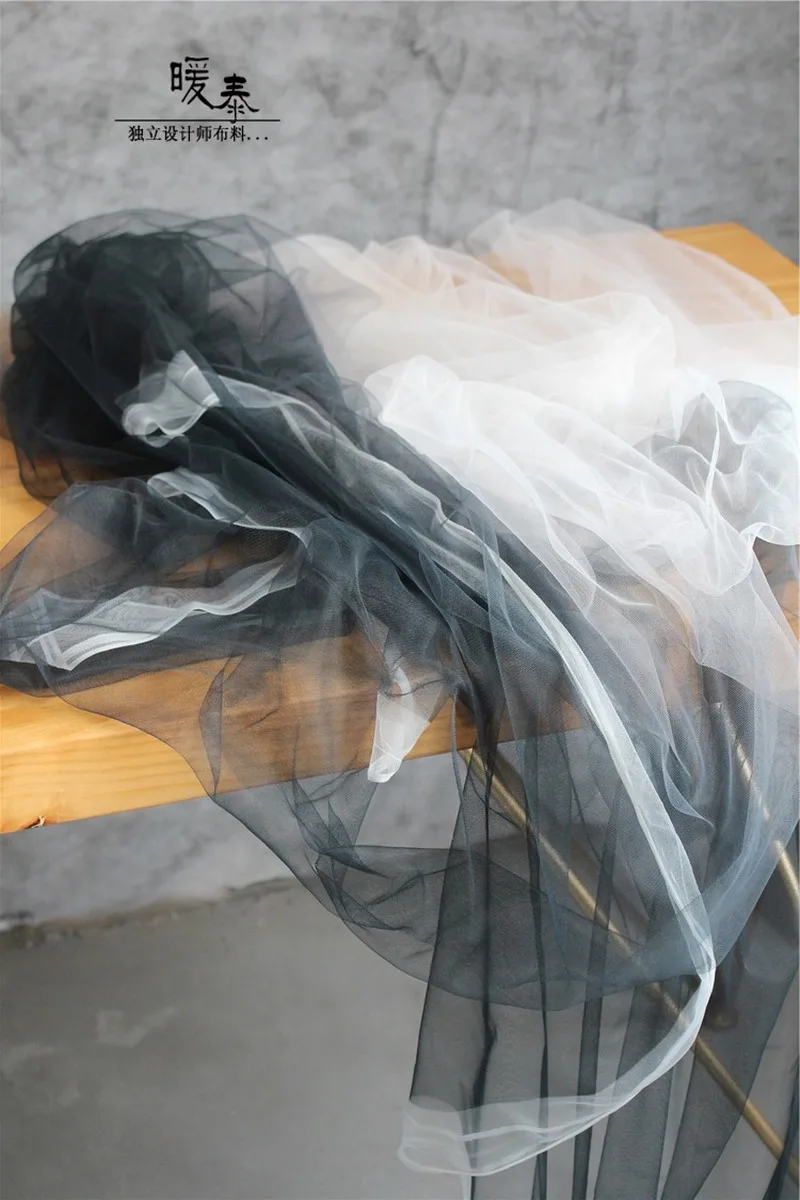Mesh Tulle Fabric Black White Gradient DIY Background Decor Scarf Veil Fluffy Skirt Wedding Dress Designer Fabric