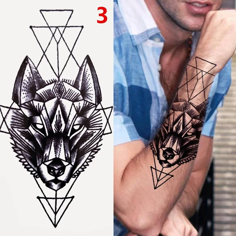 1PC Black Forest Tattoo Sticker For Men Women Tiger Wolf Death Skull Temporary  Fake Henna Skeleton King Animal Tatoo