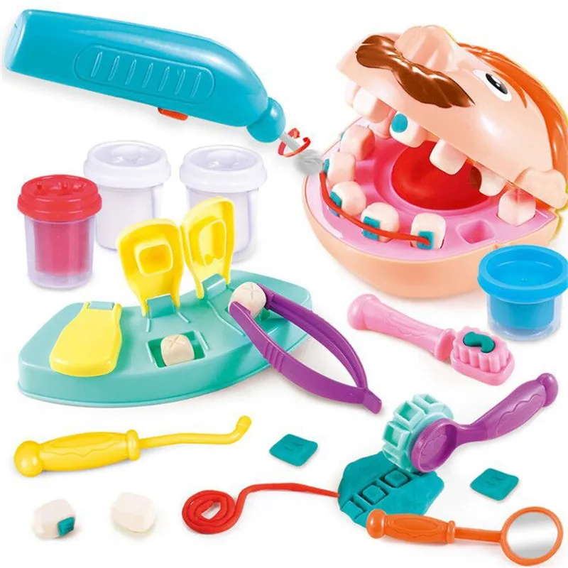 Children Plasticine Tools Pretend Play Toy Dentist Check Teeth Model Set Clay Mold Toy Role Play Early Learning Toys