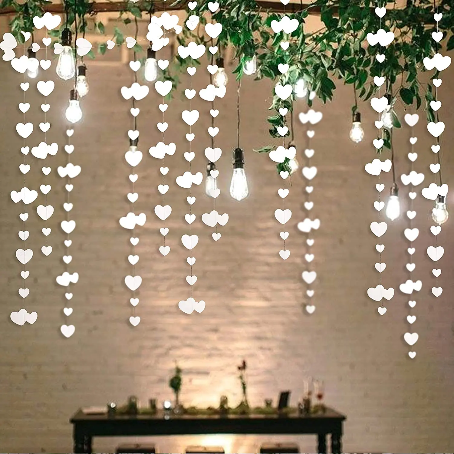 Paper White Heart Garlands Love Heart Banner Streamer for Wedding Bridal Shower Bachelorette Birthday Party Decorations Supplies