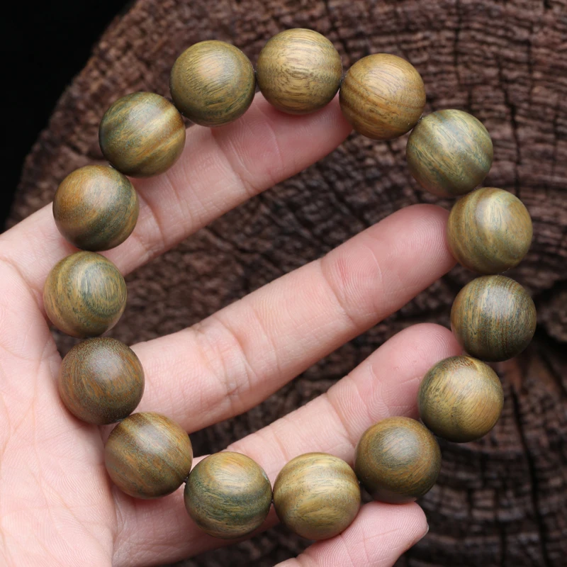 Echtes SandalWood Perlen 15mm buddhistisches Armband Rosenkranz Yoga Armband Damen und Herren Unisex (SandalWood) elastisches Armband – Detail 2