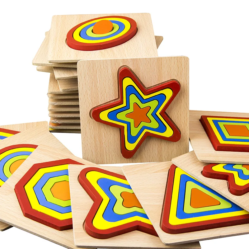 DIY Creative 3D Wooden Puzzle Geometric Shape Jigsaw Intelligence Develop Montessori Educational Toys For Children Kids Baby