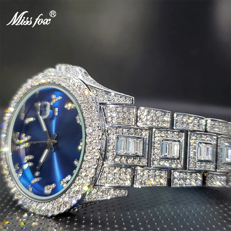 New Blue Arabic Men\'s Quartz Watch Male Luxury Wrist Fashion Watches Waterproof Business Stainless Steel Diamond Wristwatches