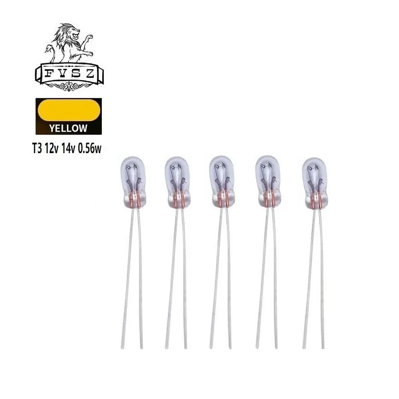 100Pcs T3 12V 14V 0.56W Car Instrument Panel Bulbs High Quality Sound Gear Front Indicator Lights Yellow