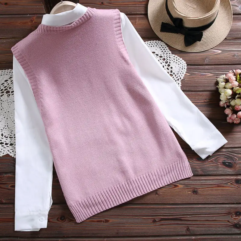 Loose Student College Wind Sweater Vest Female Cartoon Pattern Embroidery Round Neck Sleeveless Irregular Sweater Vest Women