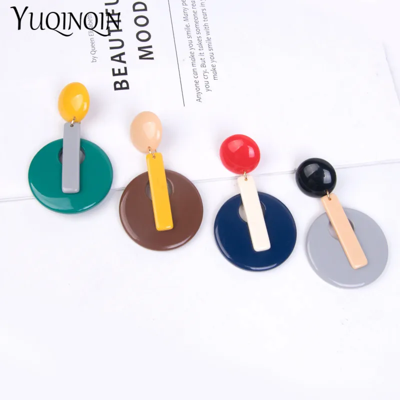 Fashion Resin Acrylic Vintage Charm Drop Earring Colorful Round Big/Long Earrings for Women Statement Korean Earings Hanging