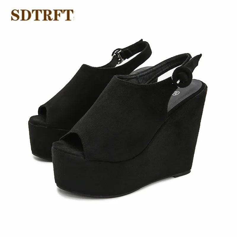 Crossdresser Stiletto 13cm Wedges sandals fashion velvet open toe high-heeled shoes woman Suede Slingbacks pumps zapatos mujer